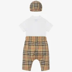Baby Boys Beige Check Cotton Trouser Set