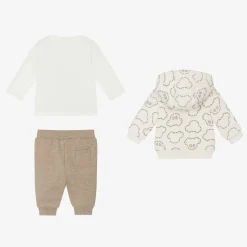 Baby Boys Beige Cotton Tracksuit Set