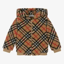 Baby Boys Beige Vintage Check Zip-Up Hoodie