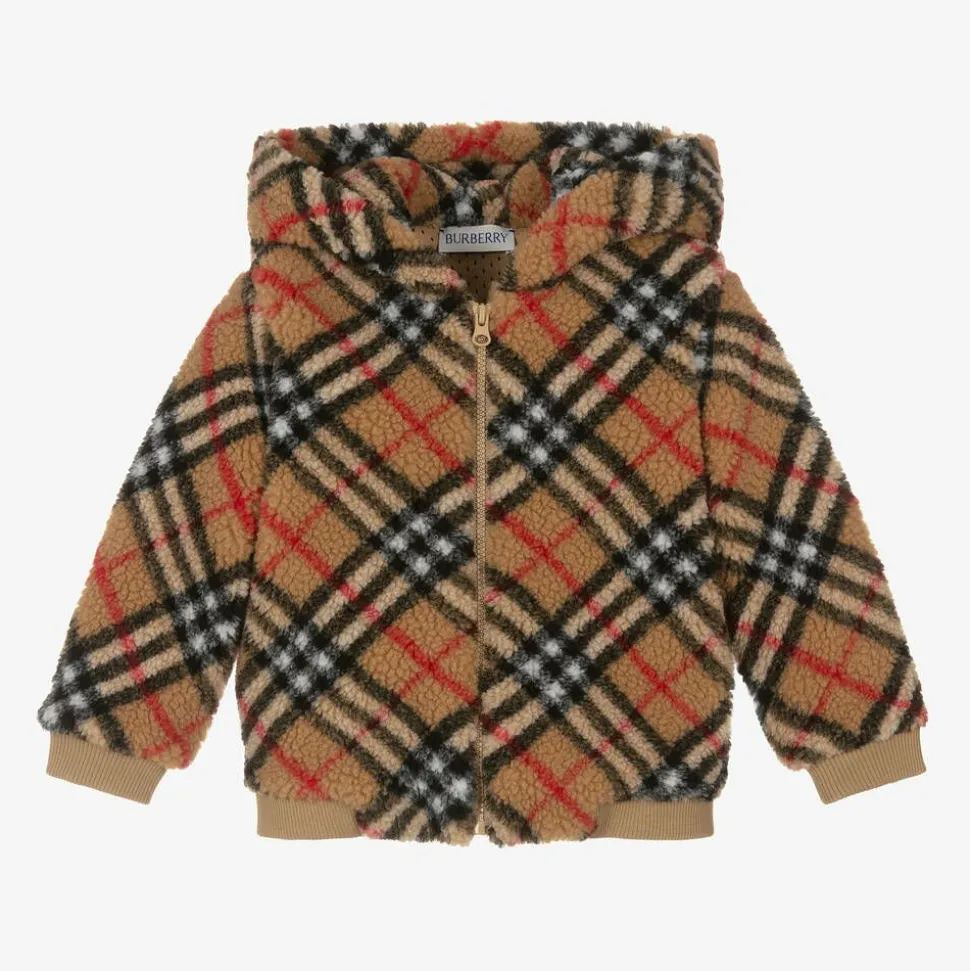 Baby Boys Beige Vintage Check Zip-Up Hoodie