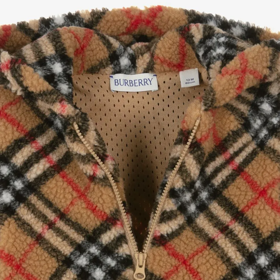 Baby Boys Beige Vintage Check Zip-Up Hoodie