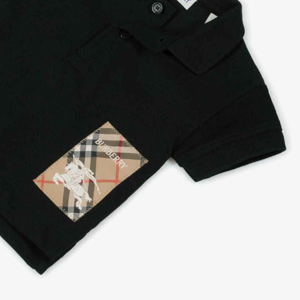 Baby Boys Black Cotton Piqué Polo Shirt