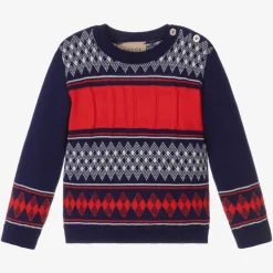 Baby Boys Blue & Red Wool Sweater