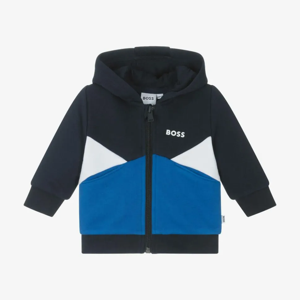 Baby Boys Blue Colourblock Cotton Zip-Up Top