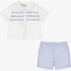 Baby Boys Blue Cotton Smocked Buster Suit