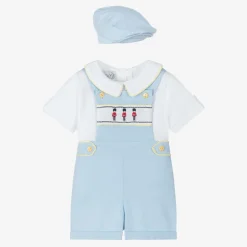 Baby Boys Blue Cotton Smocked Shorts Set