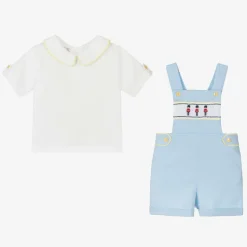 Baby Boys Blue Cotton Smocked Shorts Set