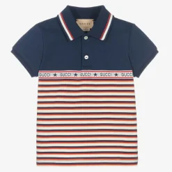 Baby Boys Blue Cotton Striped Polo Shirt