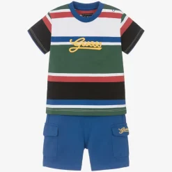 Baby Boys Blue Cotton Striped Shorts Set