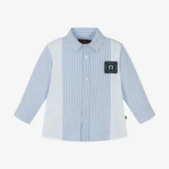 Baby Boys Blue Striped Panel Cotton Shirt