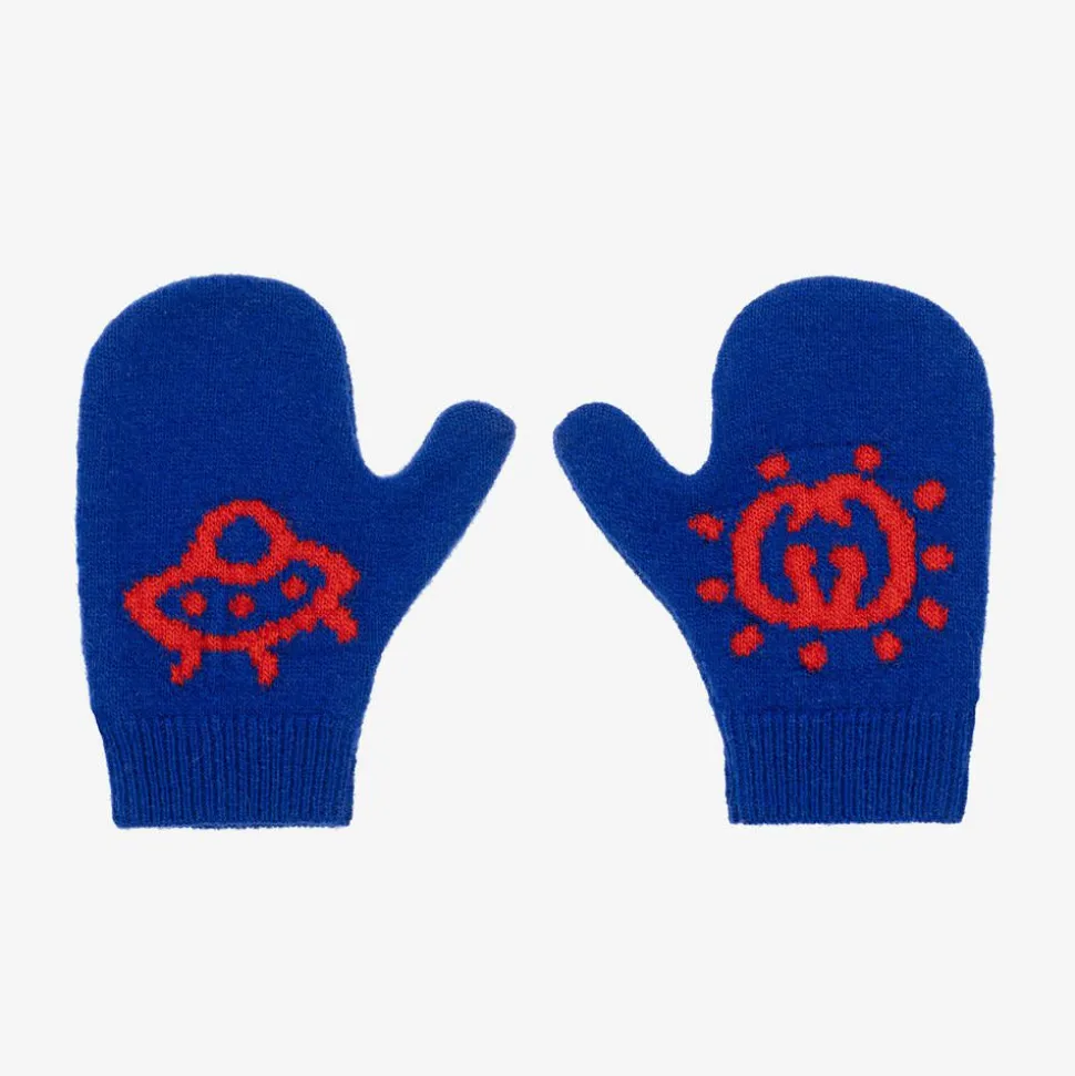 Baby Boys Blue Wool Mittens