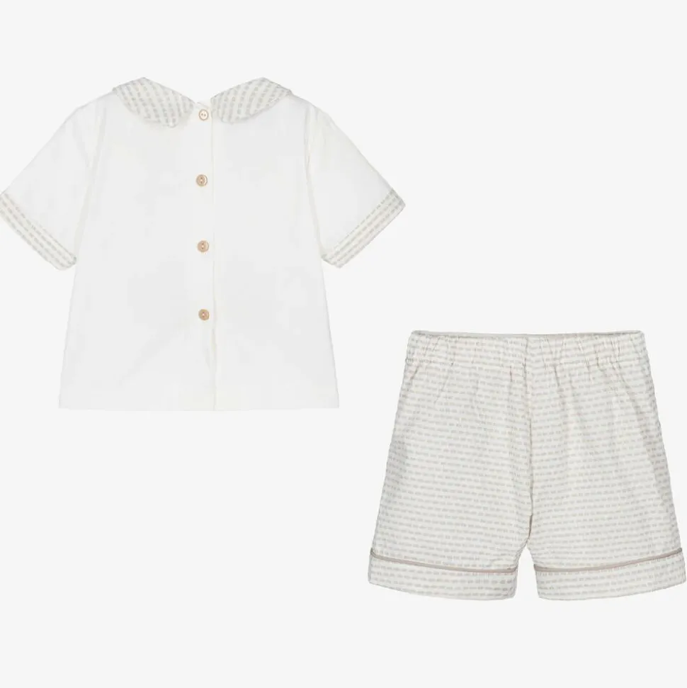 Baby Boys Ivory & Beige Cotton Buster Suit