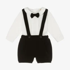 Baby Boys Ivory & Black Velvet Shorts Set