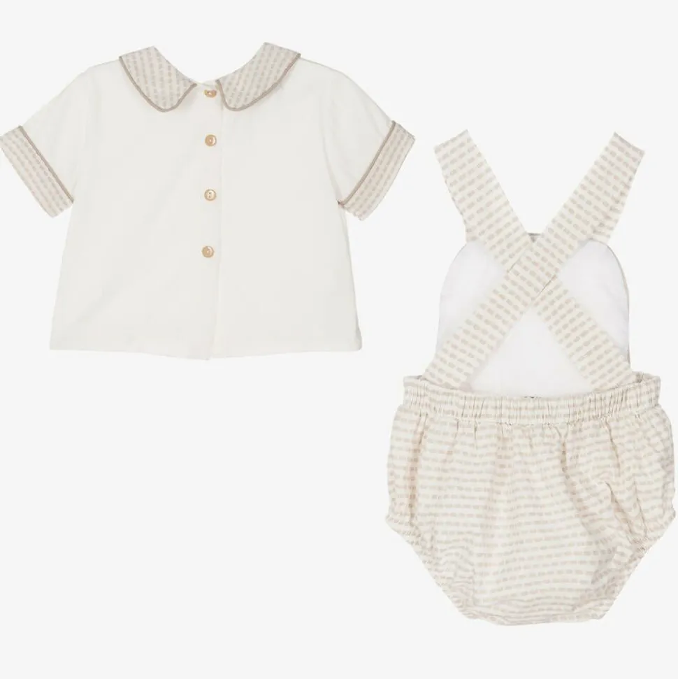 Baby Boys Ivory Cotton Dungaree Set