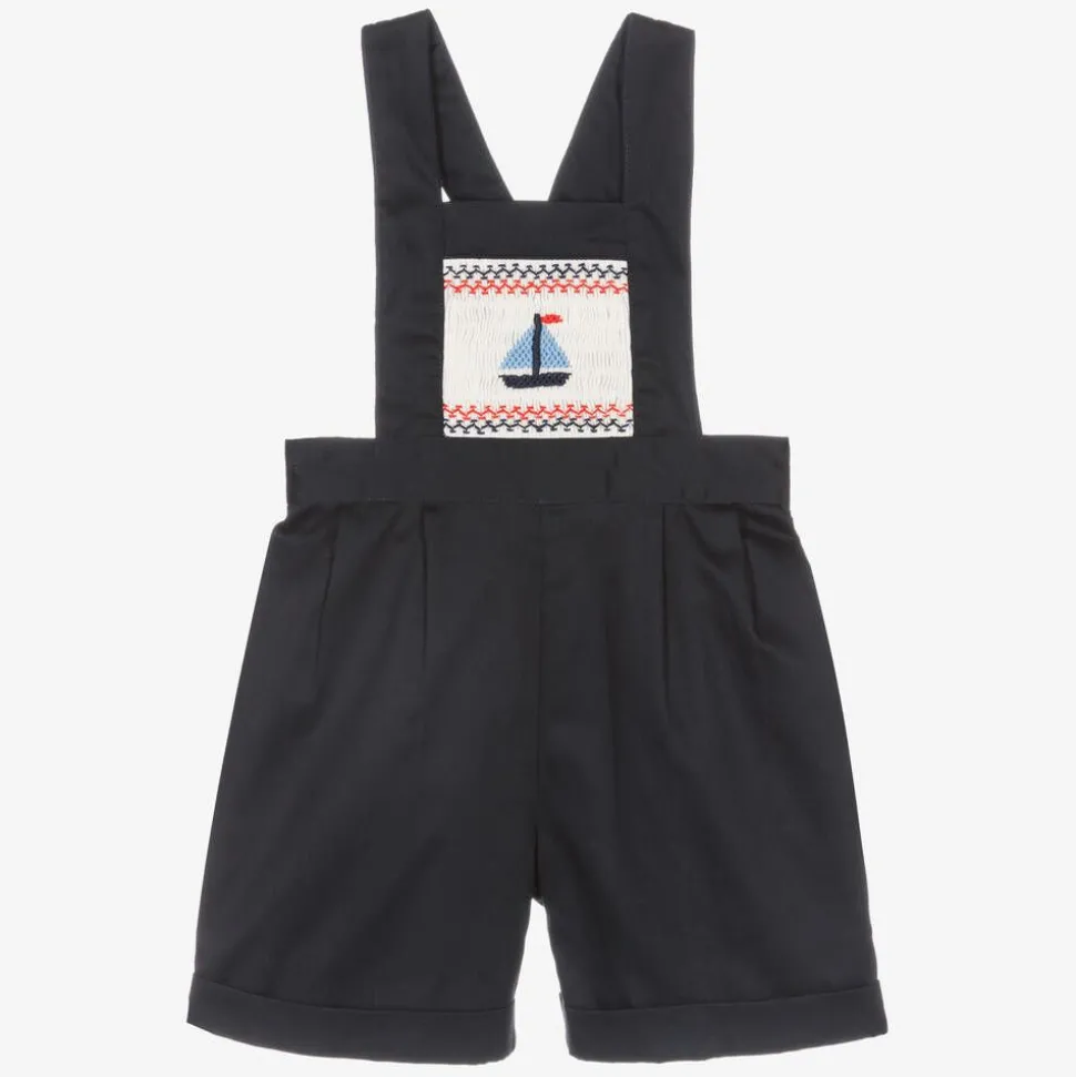 Baby Boys Navy Blue Cotton Dungaree Shorts