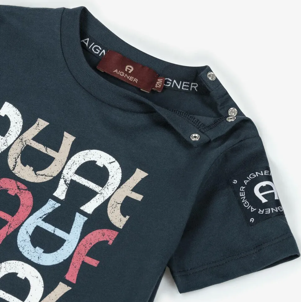 Baby Boys Navy Blue Cotton T-Shirt