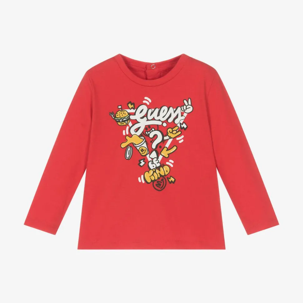 Baby Boys Red Cotton Cartoon Logo Top