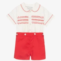 Baby Boys Red Smocked Buster Suit
