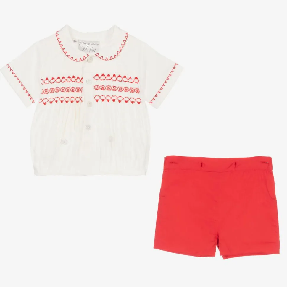 Baby Boys Red Smocked Buster Suit