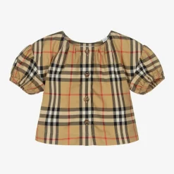 Baby Girls Beige Cotton Check Blouse