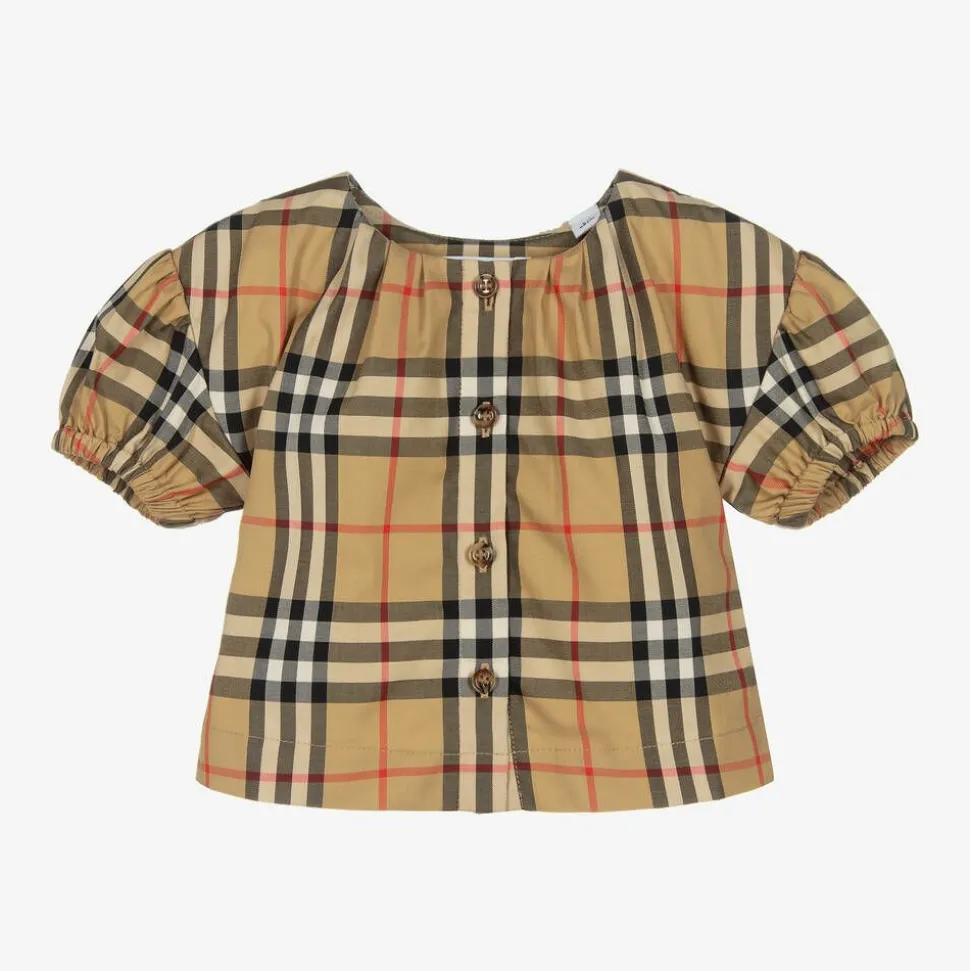 Baby Girls Beige Cotton Check Blouse
