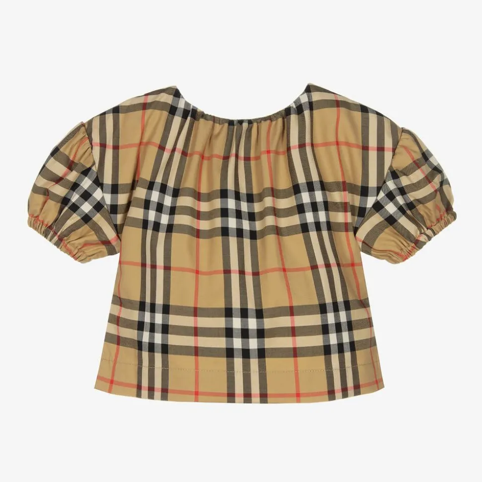 Baby Girls Beige Cotton Check Blouse