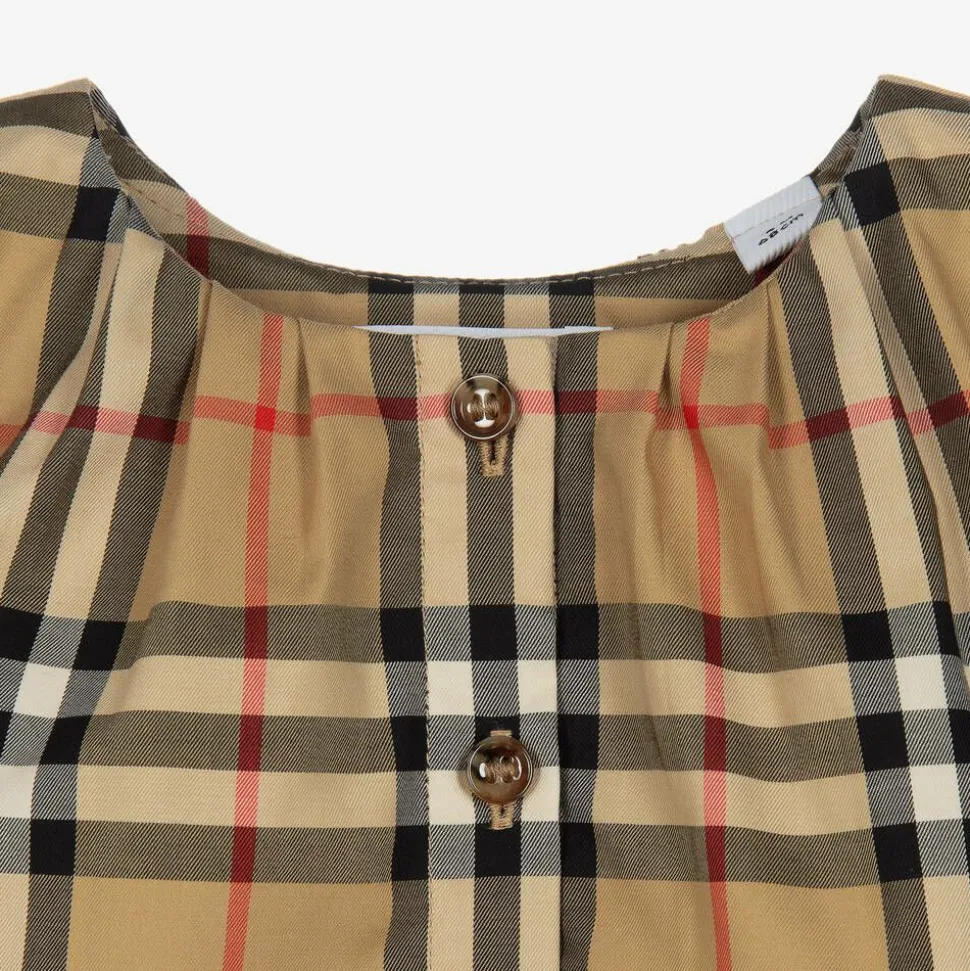 Baby Girls Beige Cotton Check Blouse