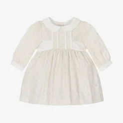 Baby Girls Beige Cotton Floral Dress