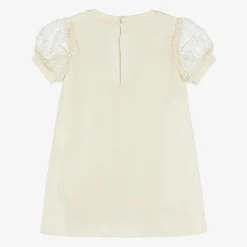 Baby Girls Beige Cotton Puff Sleeve Dress