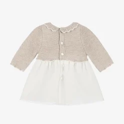 Baby Girls Beige Knit & Organza Dress
