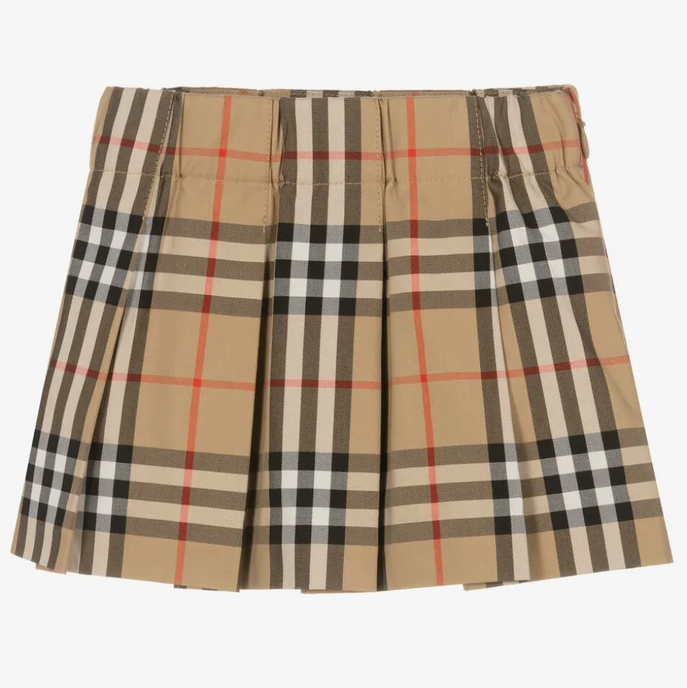 Baby Girls Beige Vintage Check Pleated Skirt