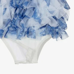 Baby Girls Blue & White Frill Swimsuit (UPF50+)