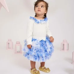Baby Girls Blue Floral Tulle Skirt