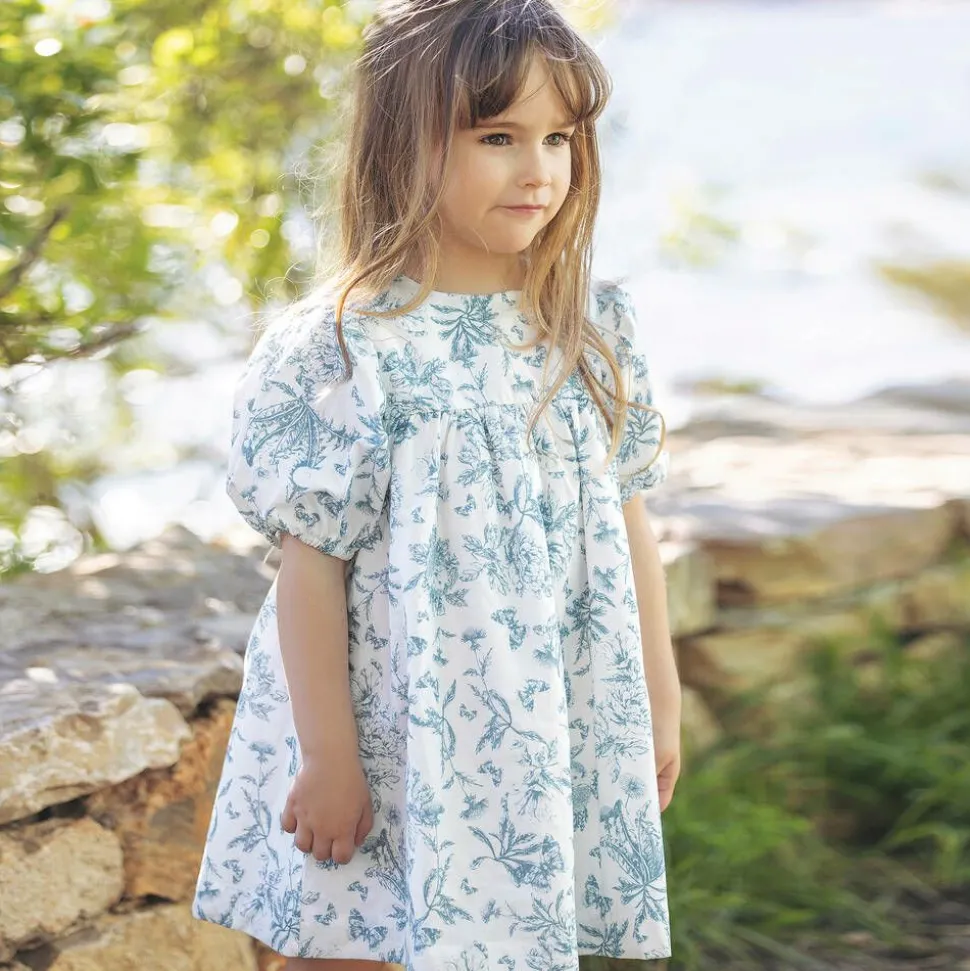 Baby Girls Blue Toile Du Jouy Cotton Dress