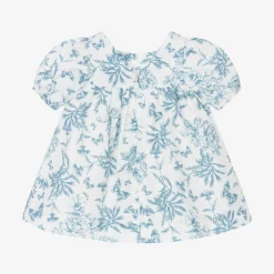 Baby Girls Blue Toile Du Jouy Cotton Dress