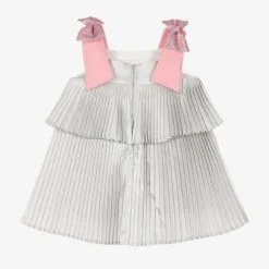 Baby Girls Glittery Silver Pleated Dress