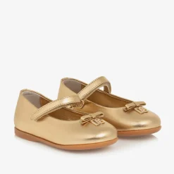 Baby Girls Gold Leather DG Ballerina Pumps