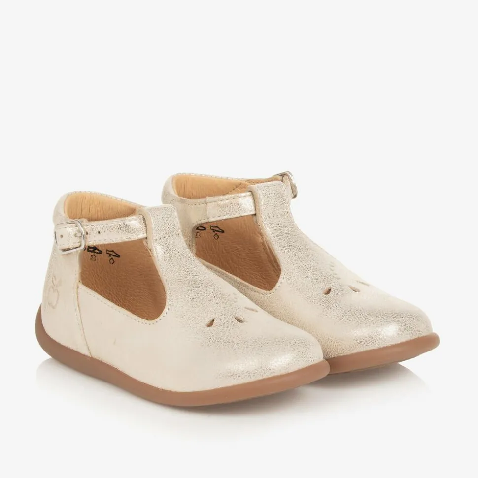 Baby Girls Gold Leather First Walker Shoes