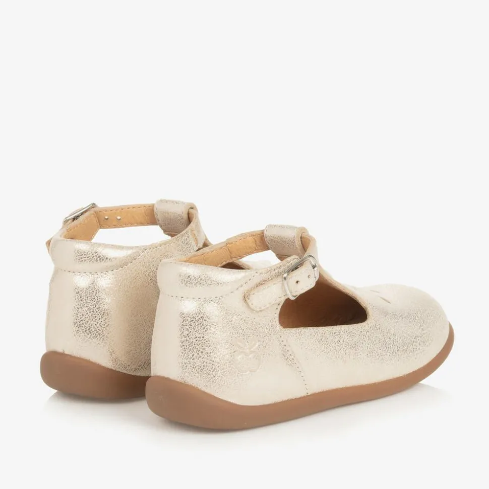 Baby Girls Gold Leather First Walker Shoes