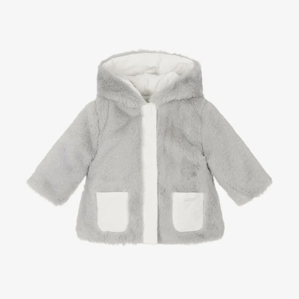 Baby Girls Ivory & Grey Reversible Coat