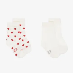 Baby Girls Ivory & Red Heart Cotton Socks (2 Pack)