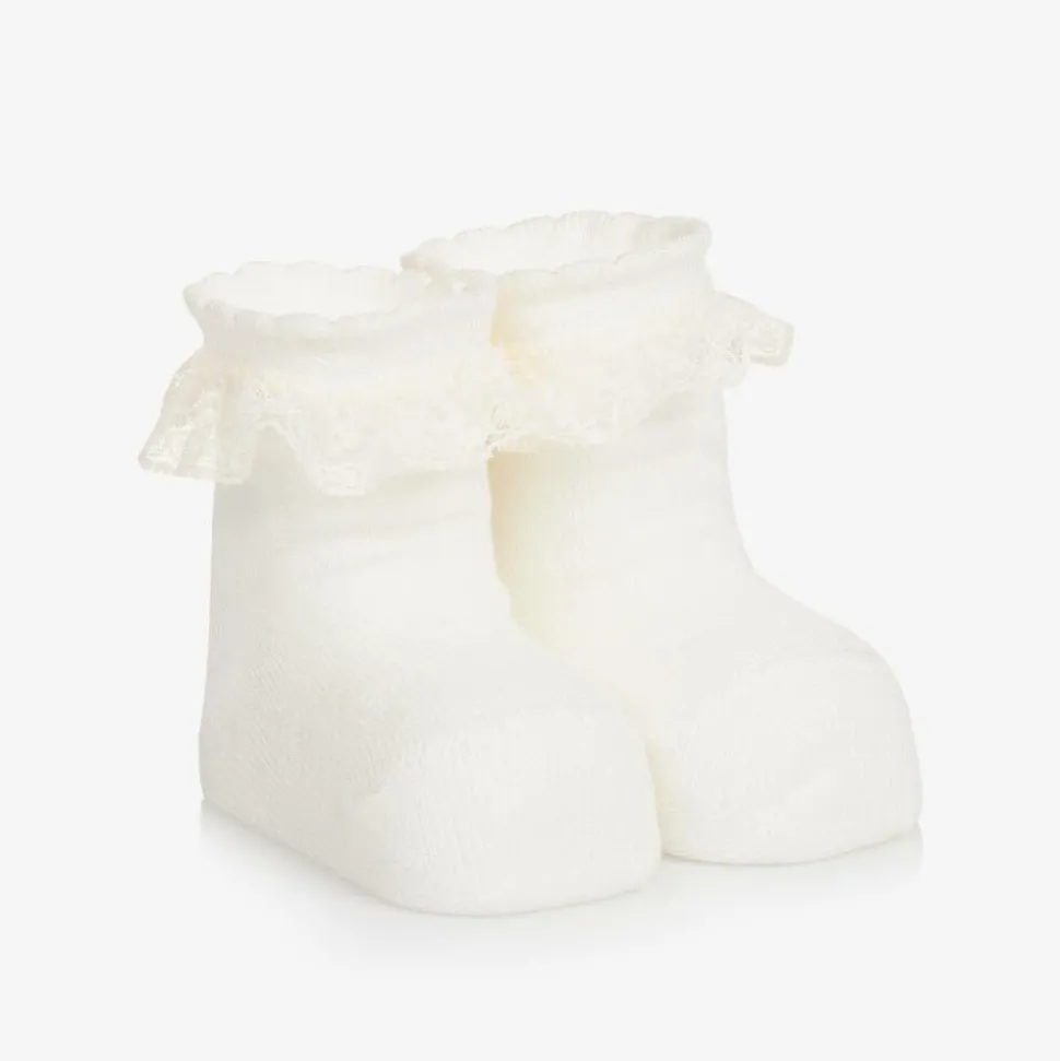 Baby Girls Ivory Cotton Frilly Socks