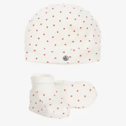 Baby Girls Ivory Cotton Hat & Booties Set