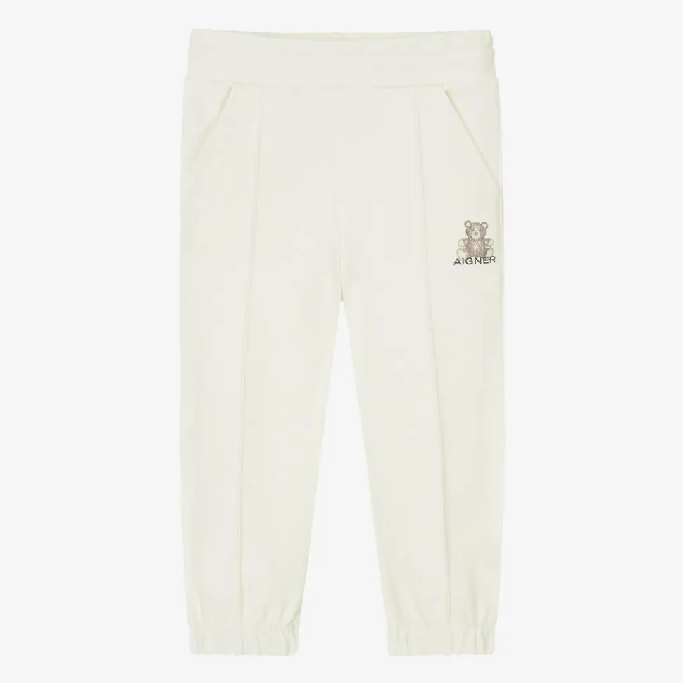 Baby Girls Ivory Cotton Joggers