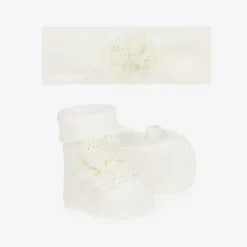 Baby Girls Ivory Headband & Booties Set