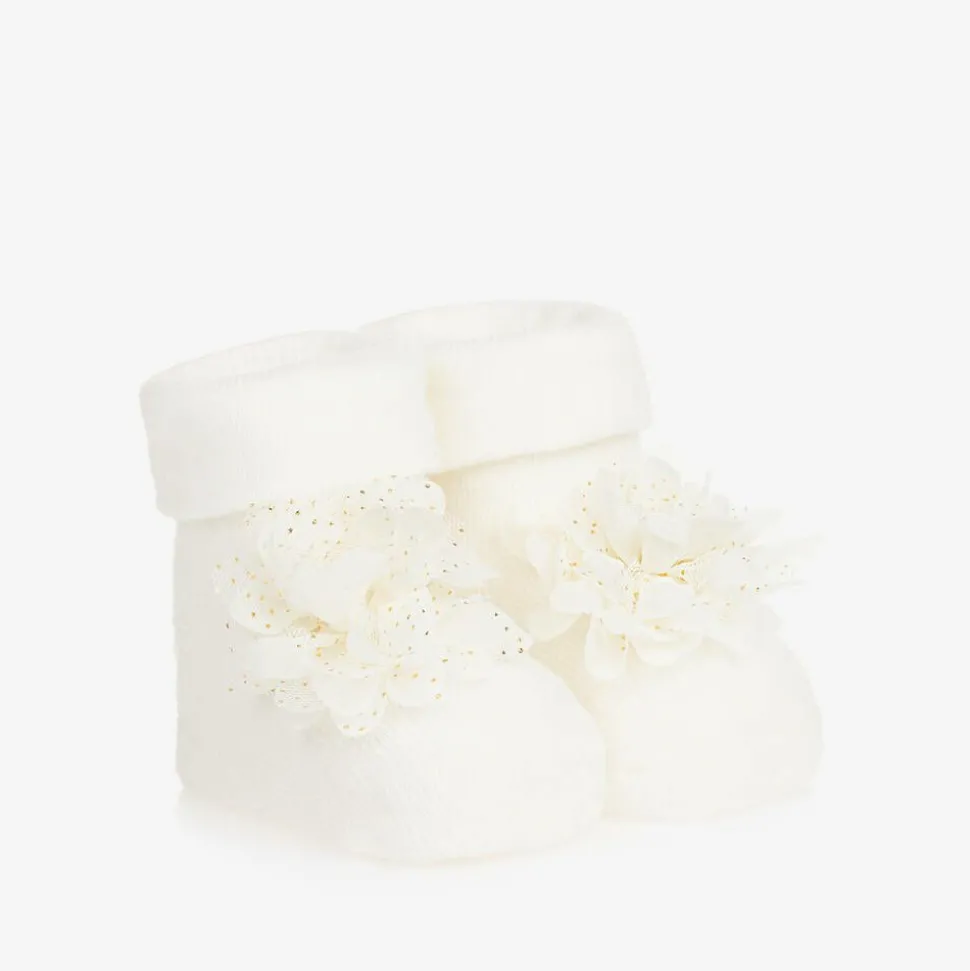 Baby Girls Ivory Headband & Booties Set