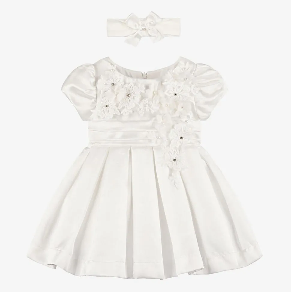 Baby Girls Ivory Satin Dress Set