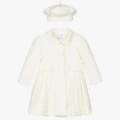 Baby Girls Ivory Velour Coat & Hat Set