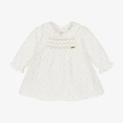 Baby Girls Ivory Velvet Polka Dot Dress