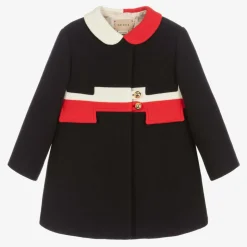 Baby Girls Navy Blue Wool Coat